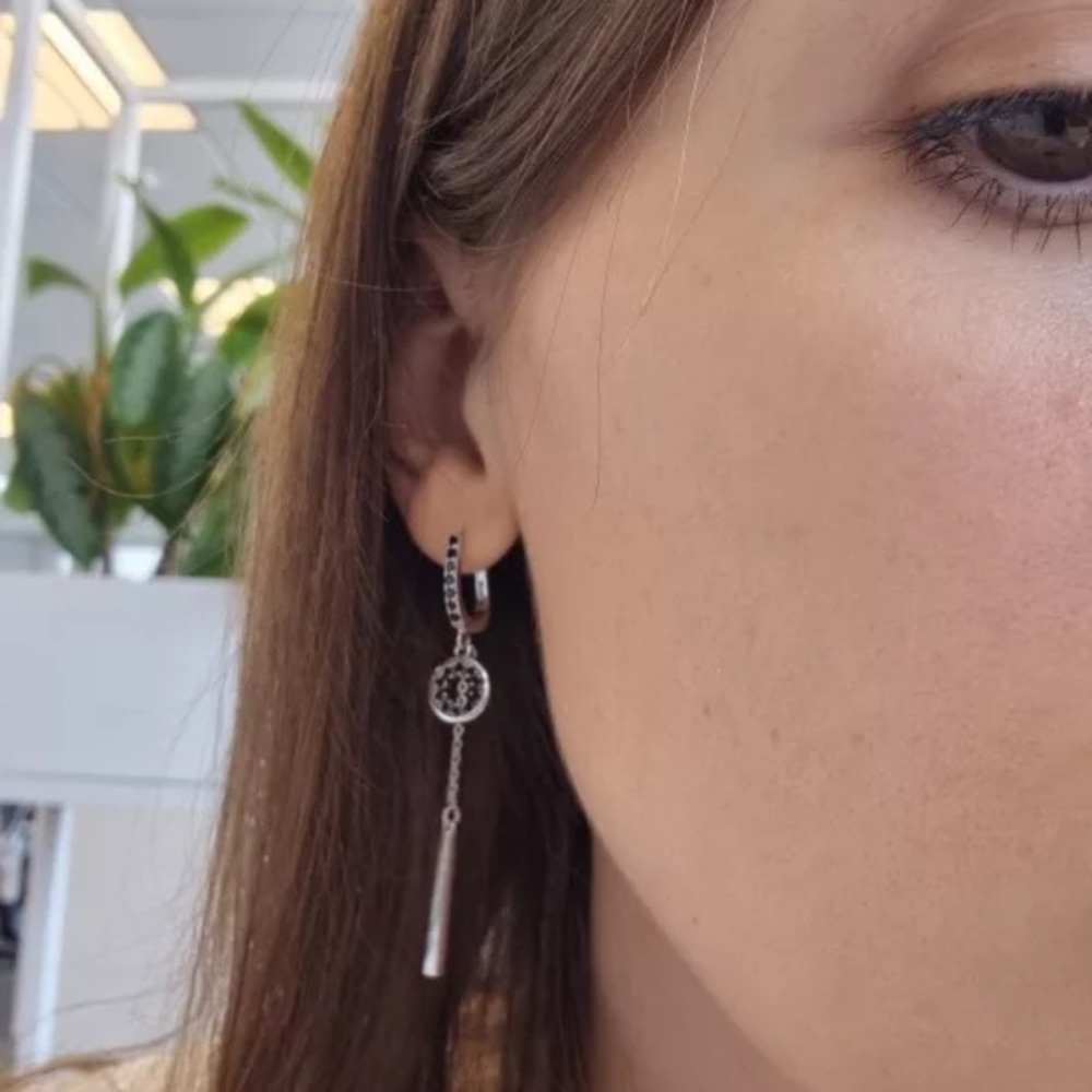 - Pure Silver Black Swarovski Elements Earrings S… - image 3